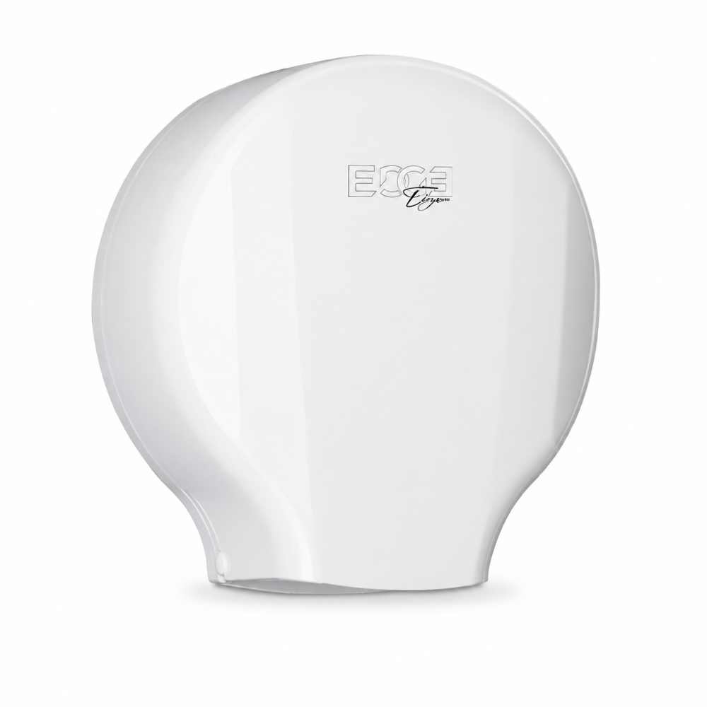 Dispenser carta igienica Mini Jumbo in ABS bianco su sfondo minimalista