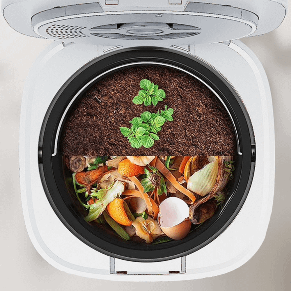Compostatore da cucina Ekoe per la gestione sostenibile dei rifiuti organici, con design moderno e compatto, ideale per ridurre gli sprechi alimentari
