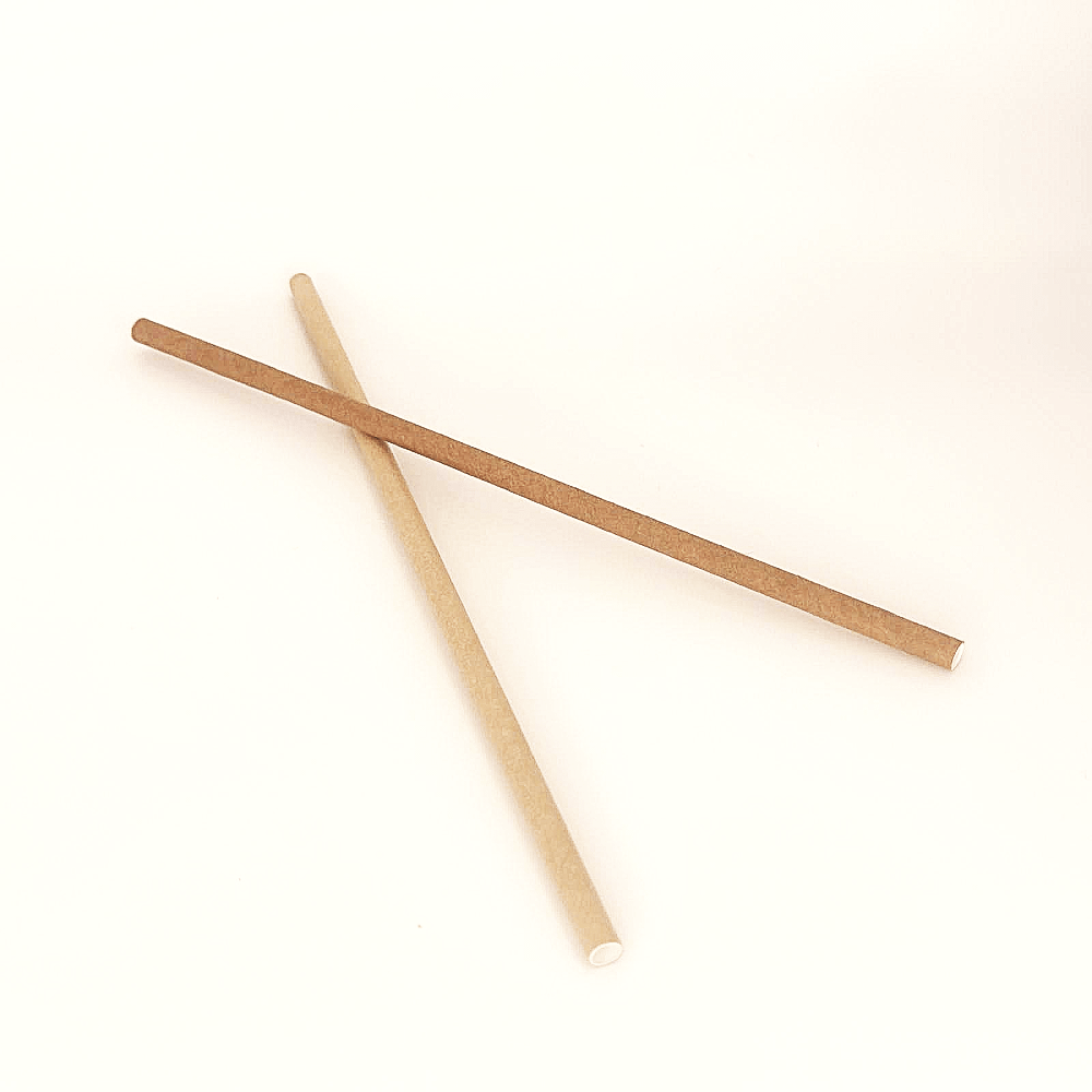 Cannucce di carta compostabili color avana, lunghezza 20 cm, confezione da 250 pezzi.