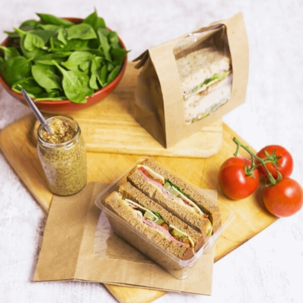 Contenitore porta tramezzini con due scomparti biodegradabile