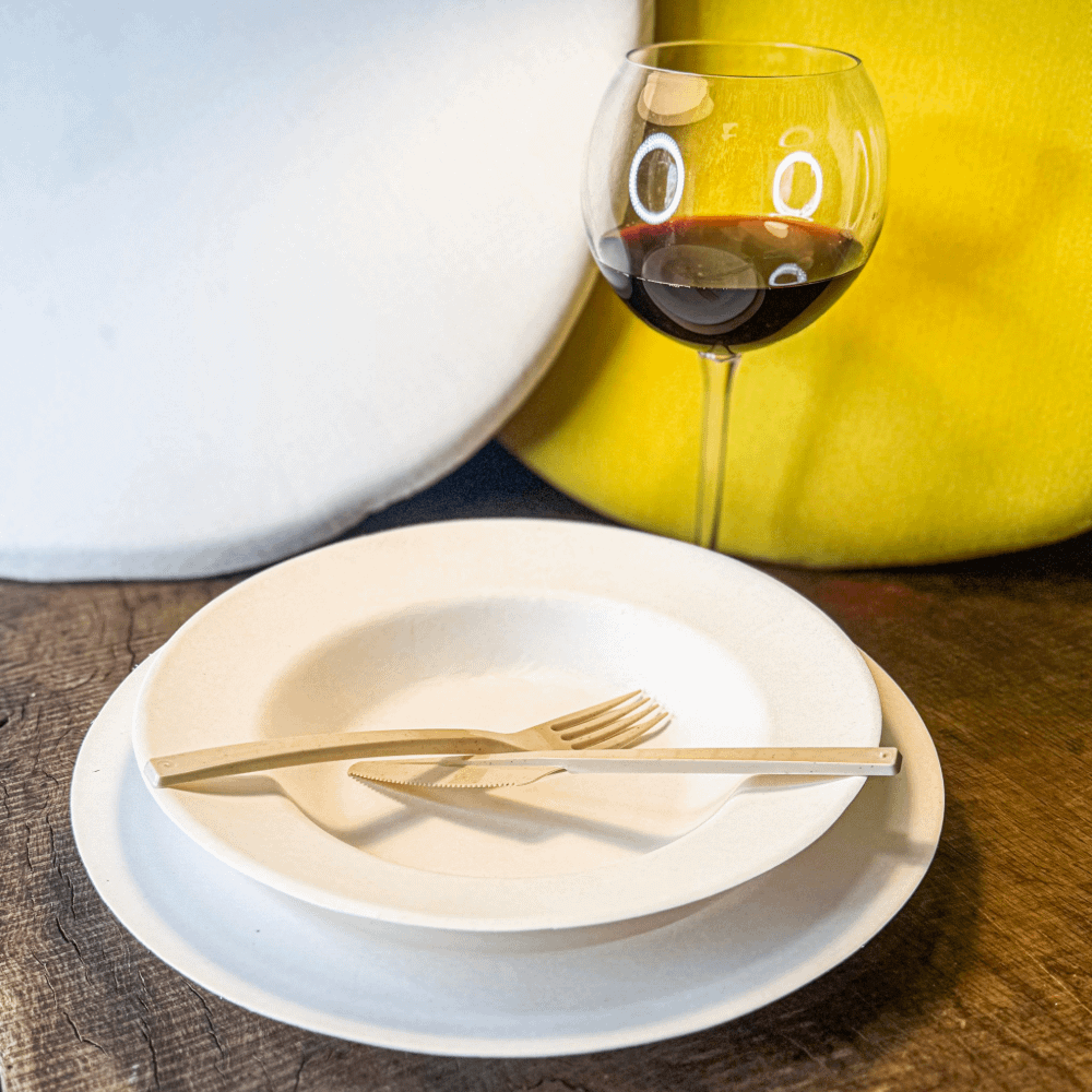 Piatti piani con bordo in cellulosa e PLA ø 27 cm 100 pz - immagine 3