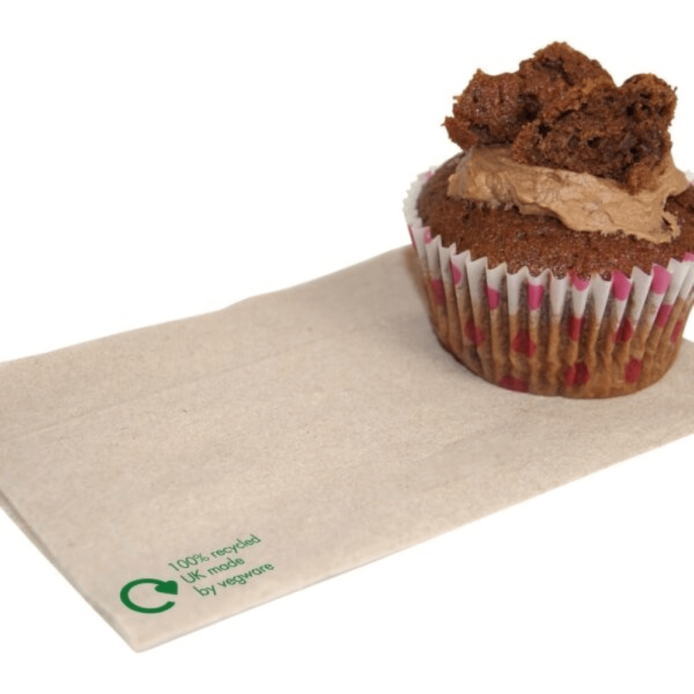 Tovaglioli monovelo piegati non sbiancato 33x33 cm, compostabili e certificati plastic free, per ristorazione ecologica.