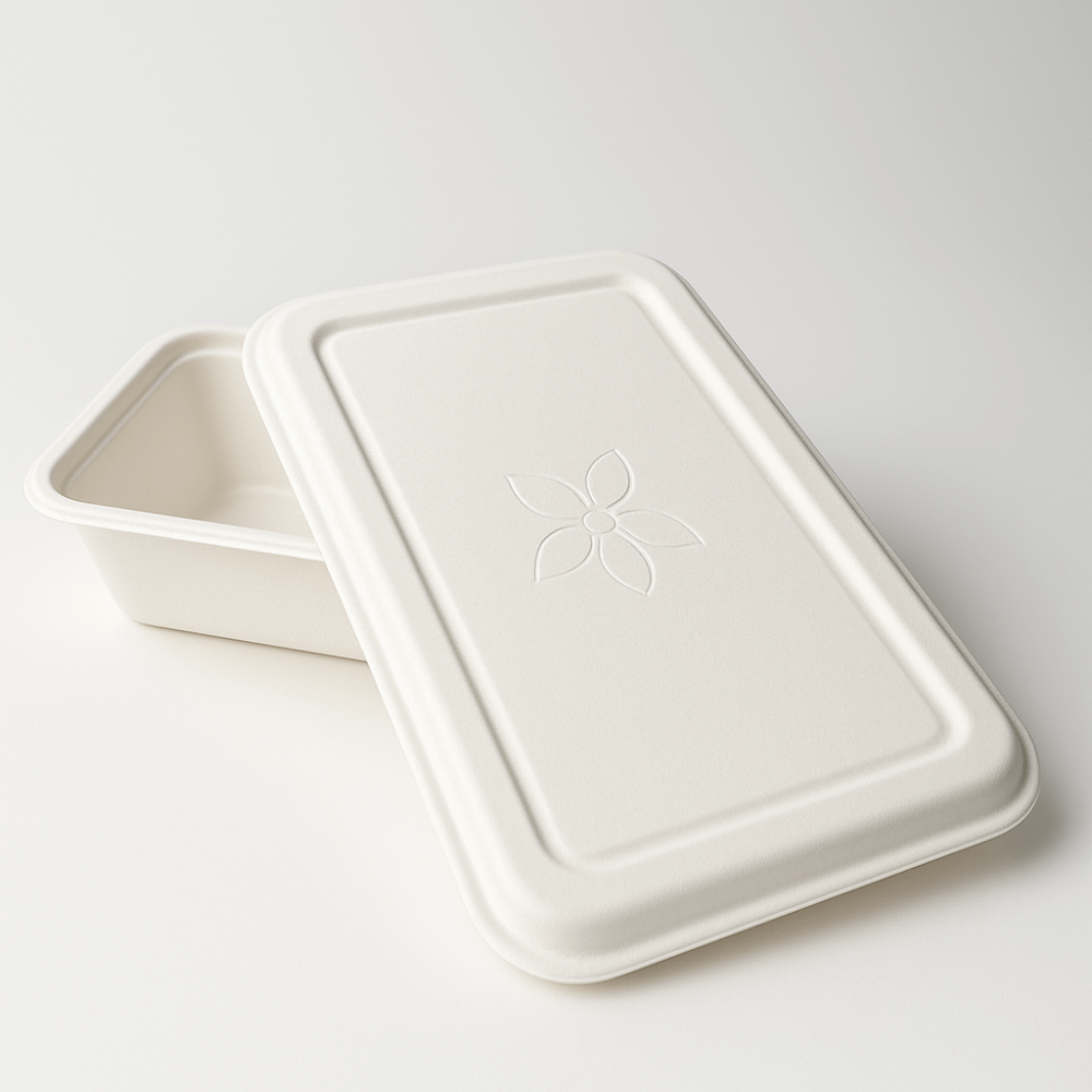 Contenitore compostabile biscomparto con coperchio, confezione da 100 pz