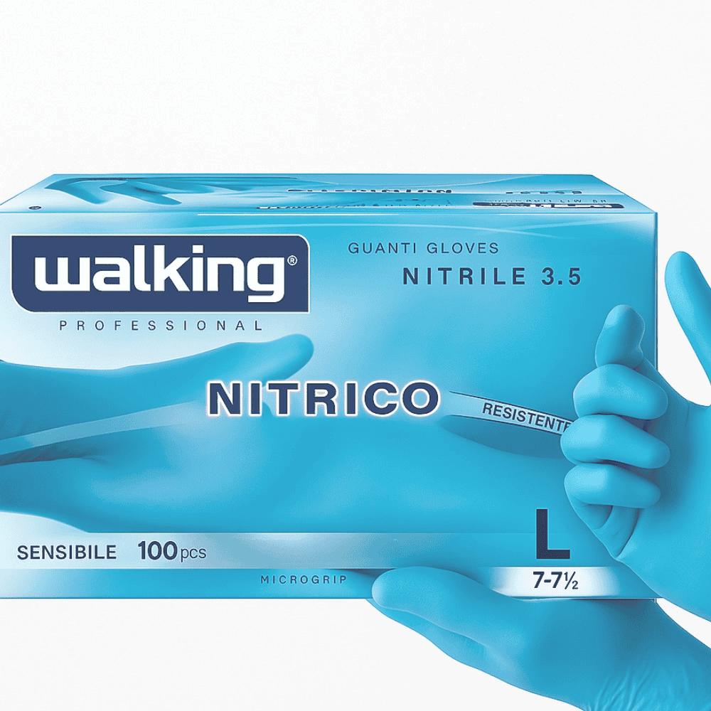 Gants en nitrile bleu taille L 100 pcs, vue de dessus