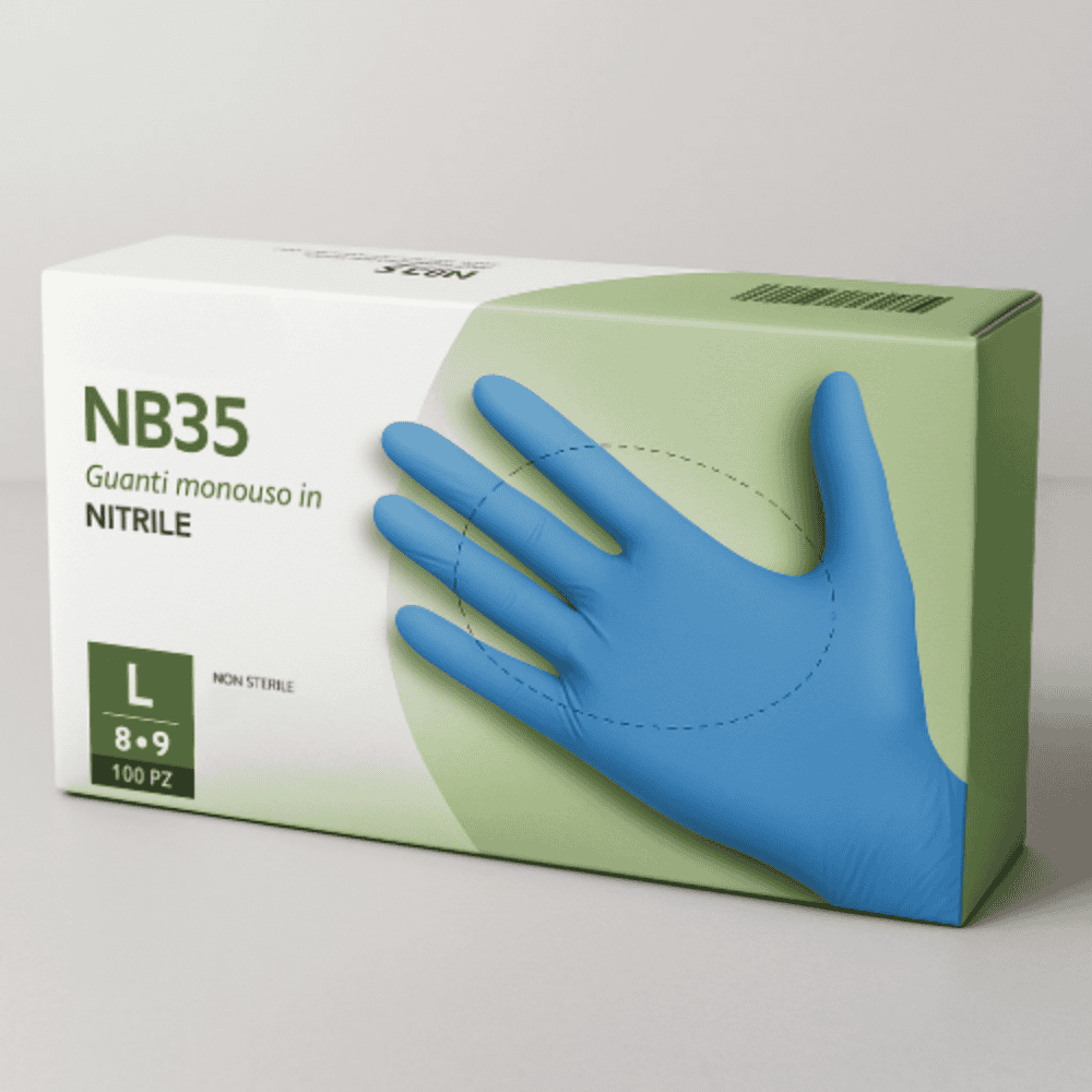 Gants en nitrile bleu taille L 100 pcs, vue de dessus