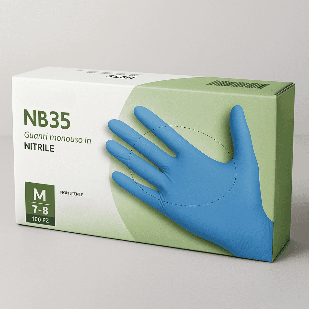 Gants en nitrile bleu taille M 100 pcs, vue latérale