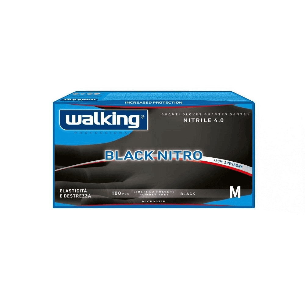 Gants noirs en nitrile non poudrés taille M 100 pcs, vue de dessus