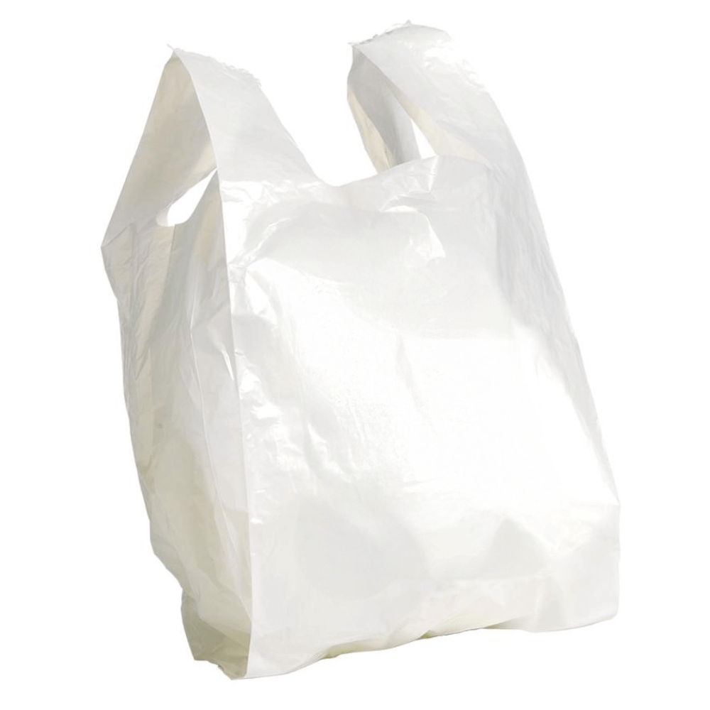 Materbi White Shopper small 22+6+6x42 cm, 1000 pcs, compostables et biodégradables.
