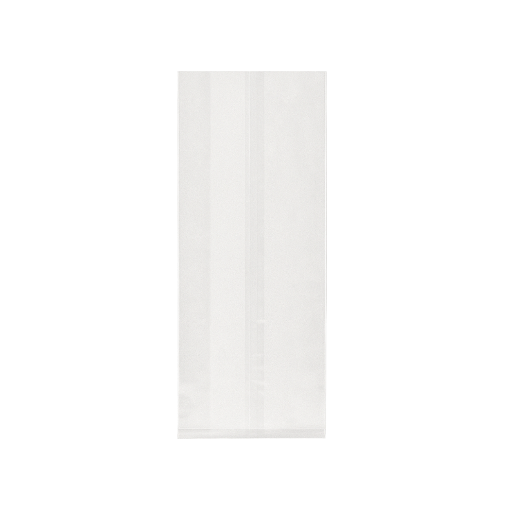 Sachets transparents biodégradables Natureflex™ 120+70x380 mm, certifiés sans plastique, pour contact alimentaire.