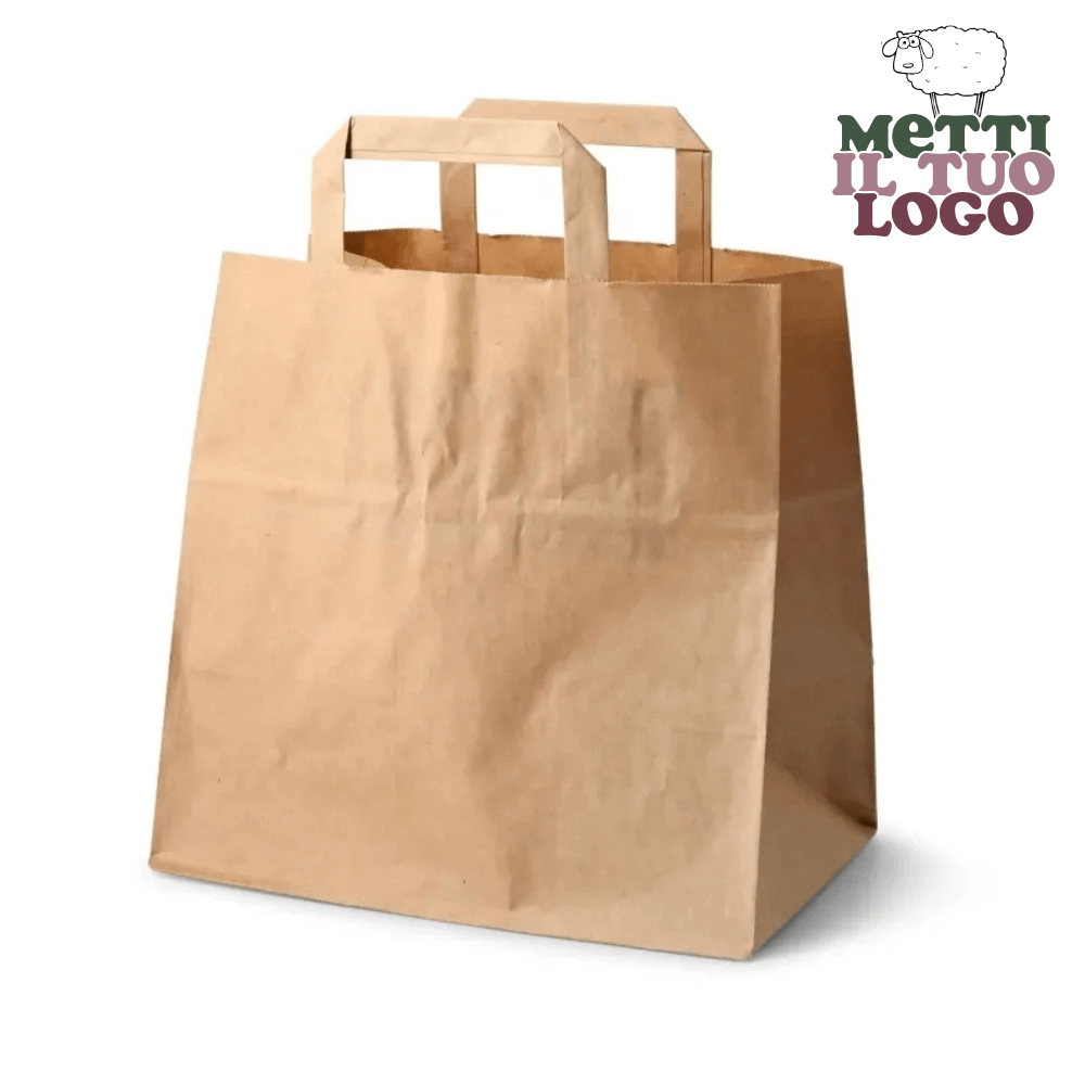 Sacs à provisions en papier Havane personnalisés 26+17x25 cm, réutilisables et personnalisables.