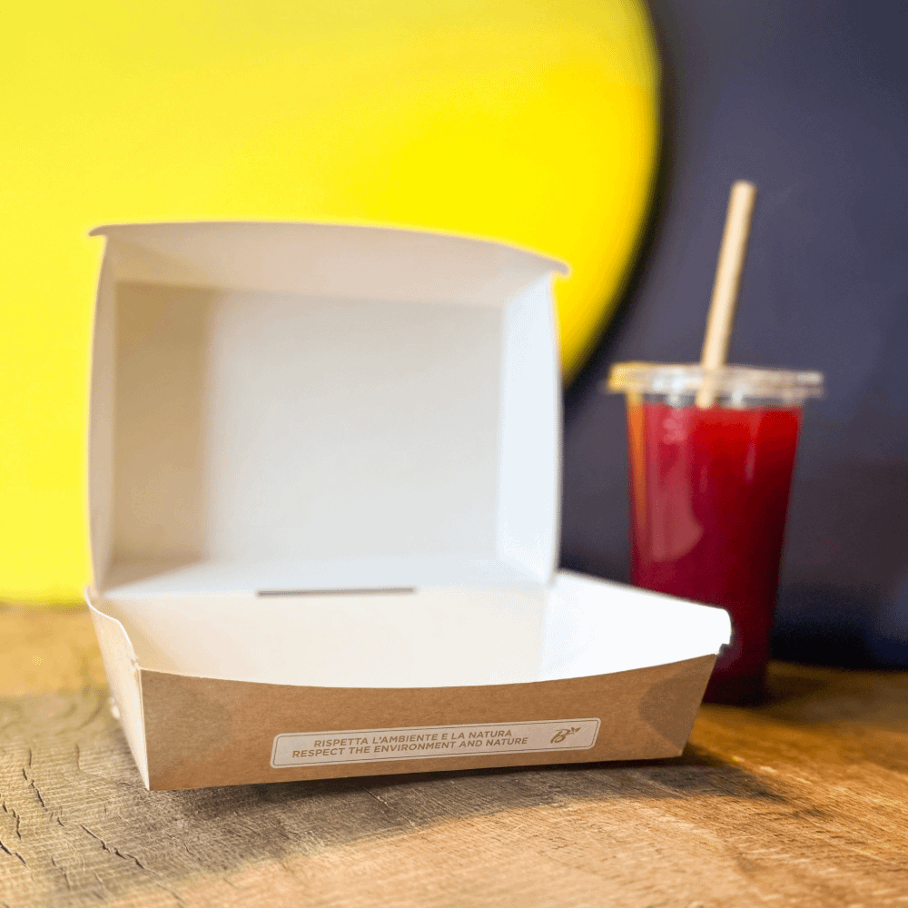 Porte-burger à emporter Havane personnalisé 15x10x7 cm, idéal pour un transport alimentaire écologique.