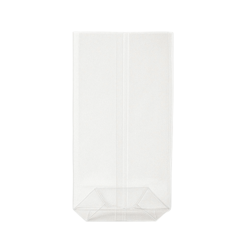 Sachets transparents pour aliments en Natureflex™ 60+50×200 mm, compostables.
