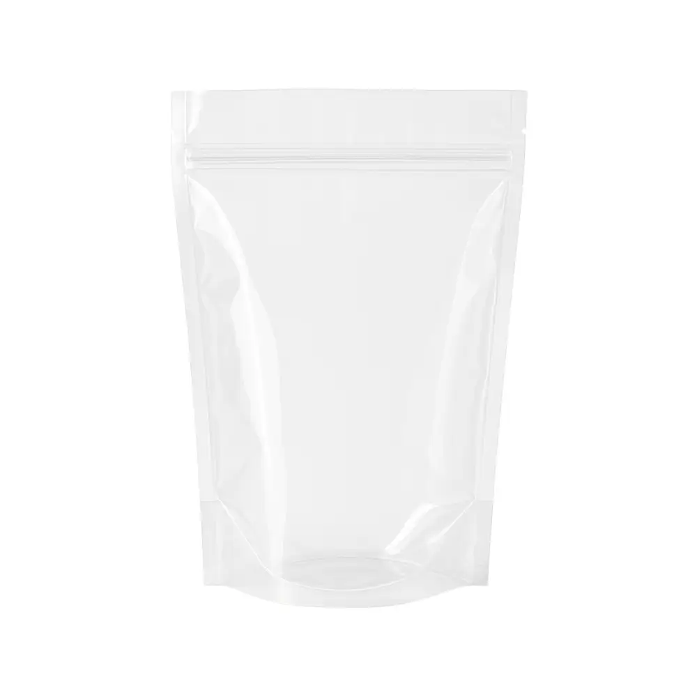 Sachets Standup compostables 13×6×20 cm, transparents, biodégradables et adaptés au contact alimentaire.