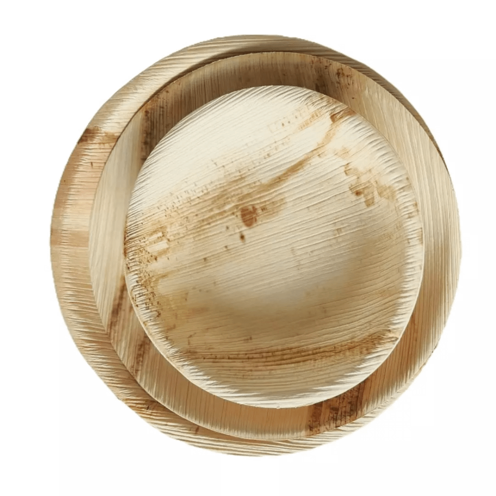 Set d'assiettes élégantes compostables en feuilles de palmier 25 pièces (par taille).