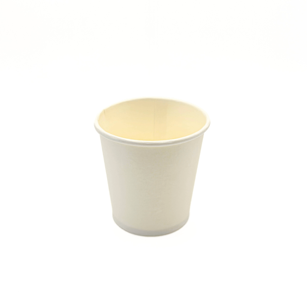 Gobelets à shot compostables 120 ml blancs, lot de 50, pour boissons chaudes.