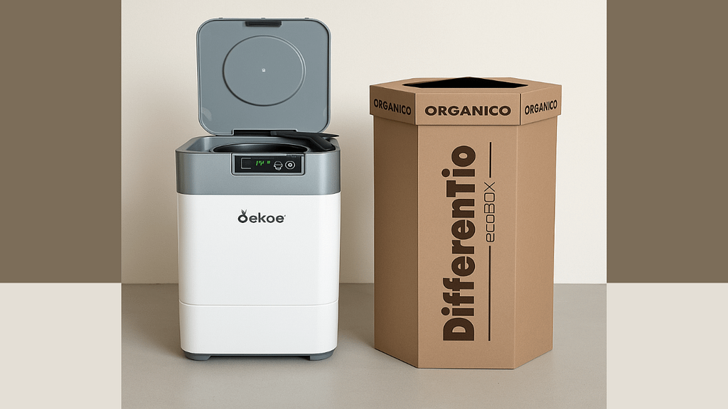 compostiere e bidoni per la raccolta differenziata