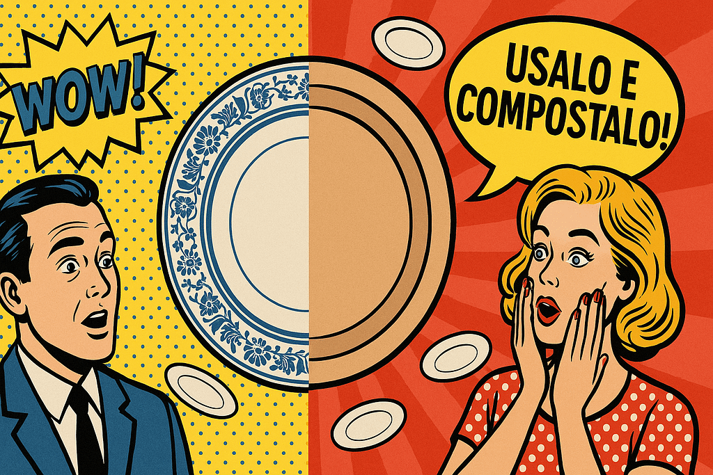 Immagine artistica per promuovere i piatti compostabili