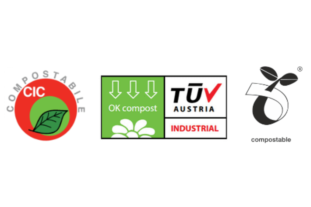 Loghi CIC compostabile, TÜV Austria OK compost industrial e marchio compostabile