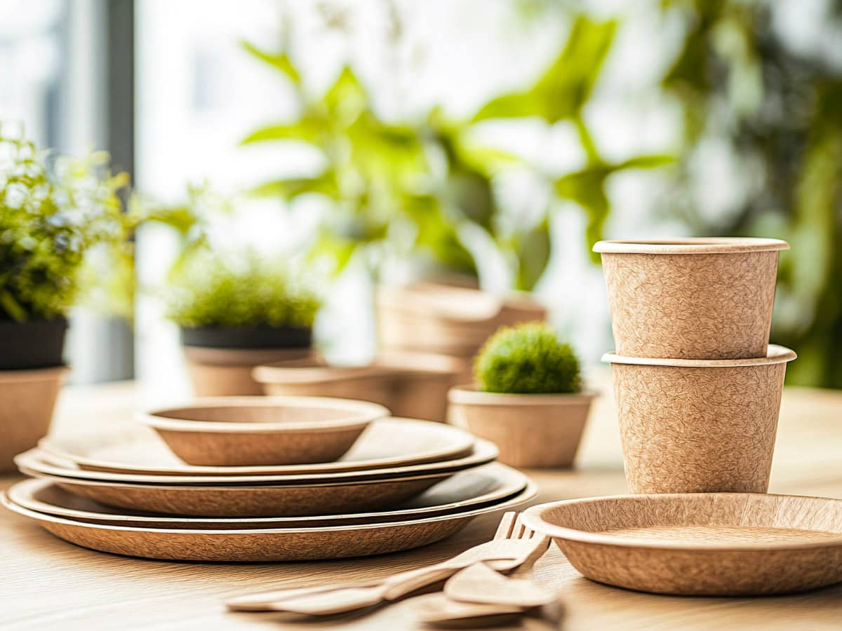 Stoviglie compostabili in materiale biodegradabile, ideali per la
