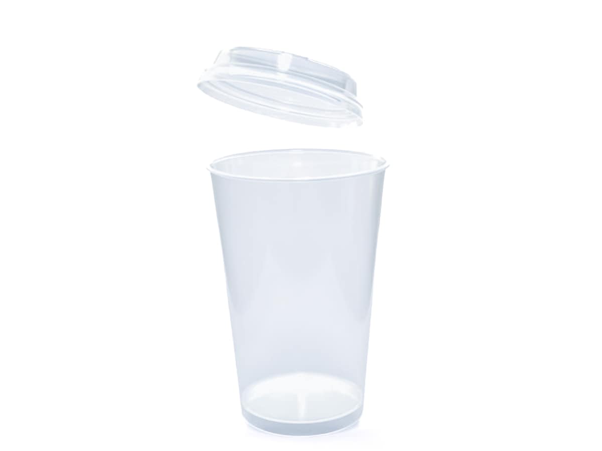 Bicchieri in PLA con coperchio compostabili, ideali per take-away. Perfetti per smoothie, cocktail e caffè freddo. Pratici, igienici e certificati.