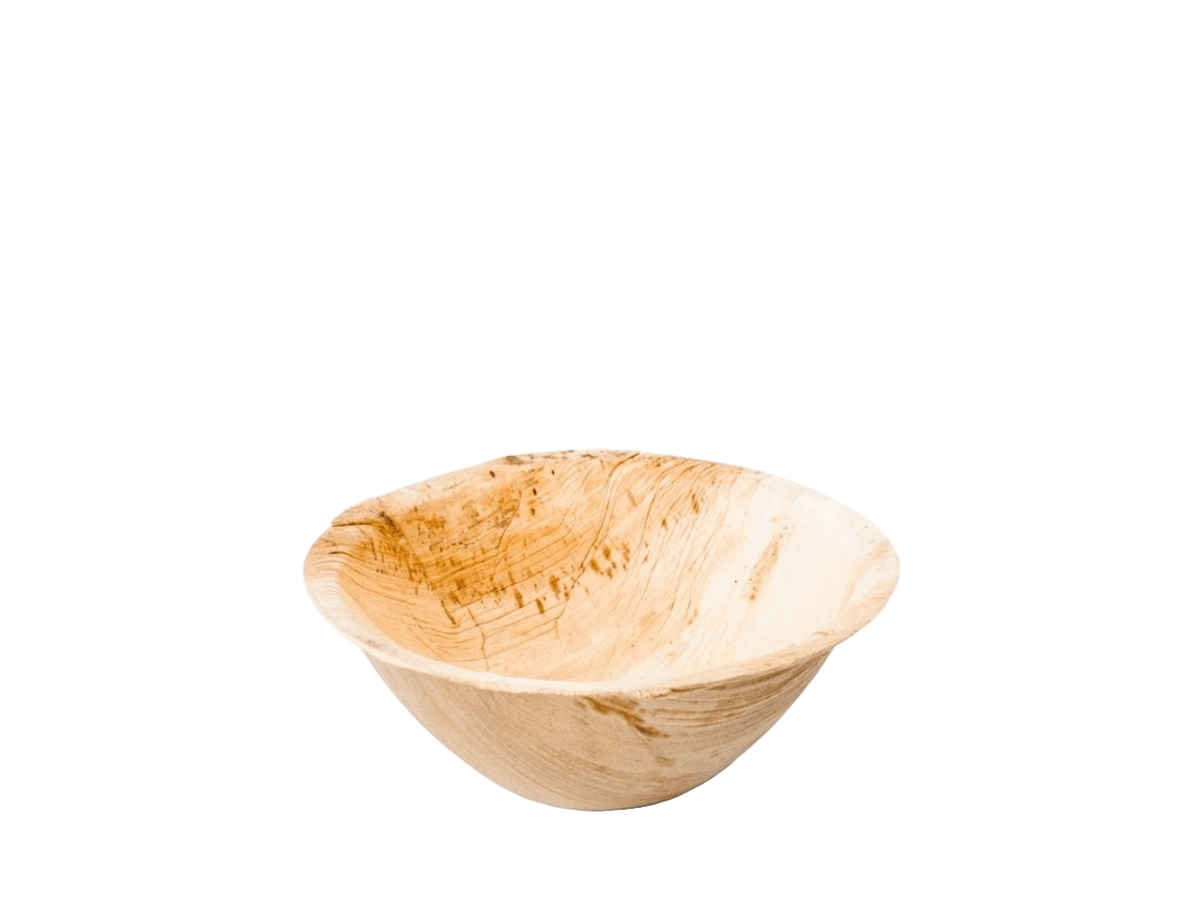 Ciotole di legno in foglia di palma, compostabili e biodegradabili, perfette per eventi e catering eco-friendly