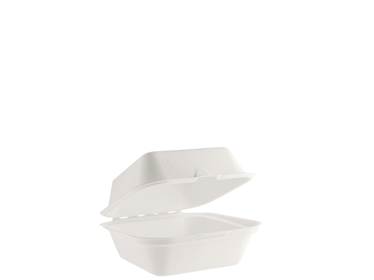 Contenitori per hamburger compostabili con chiusura sicura per asporto e delivery