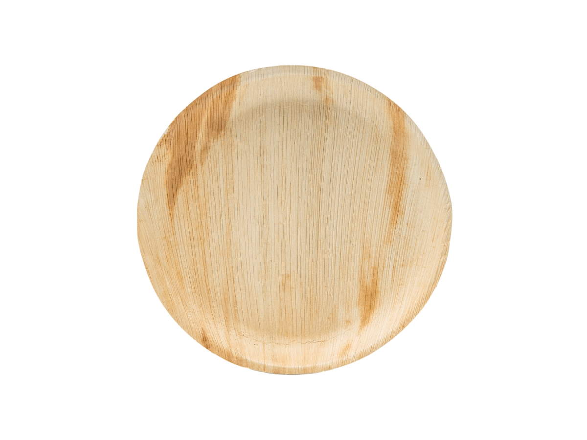 Piatti compostabili in legno di foglia di palma per catering ed eventi sostenibili