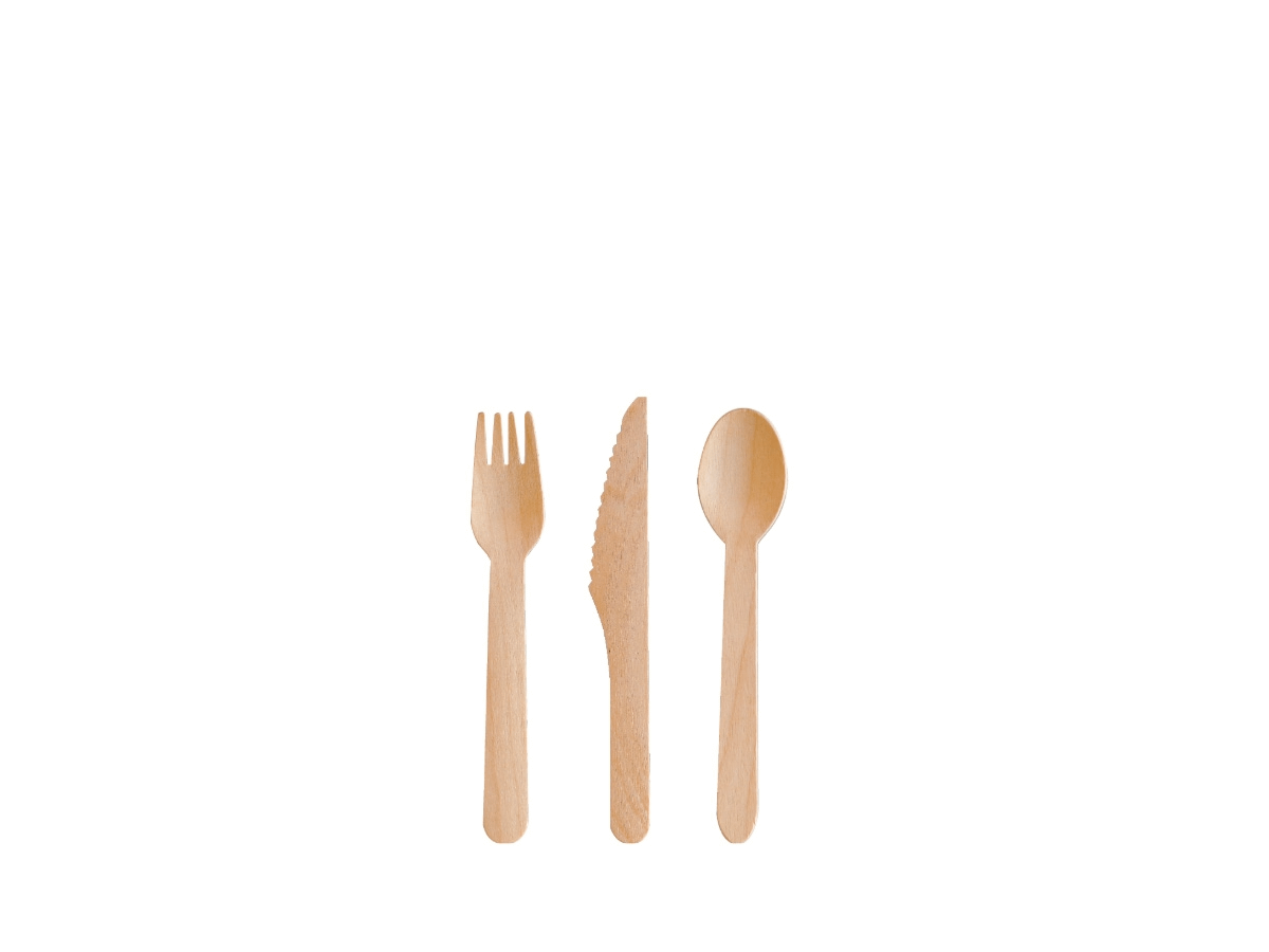 Posate monouso in legno biodegradabili per eventi e catering