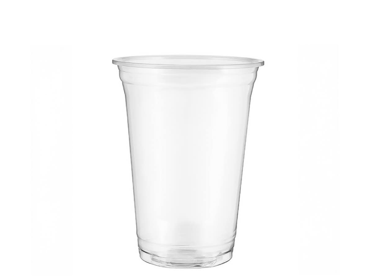 Gobelet compostable en PLA transparent, certifié pour les boissons froides.