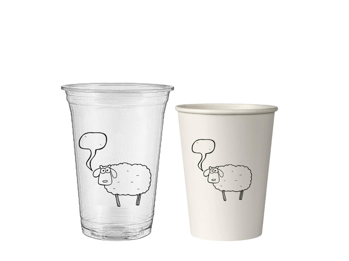 Gobelets compostables personnalisés avec logo pour boissons froides ou chaudes.