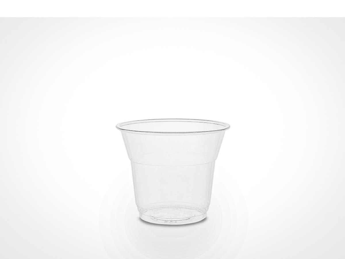 Petits gobelets en plastique compostables de 100 ml en PLA transparent, pour boissons et spiritueux.