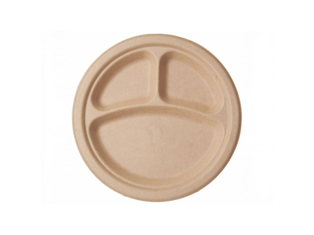 Assiettes compartimentées compostables en pulpe de cellulose pour restauration et cantines