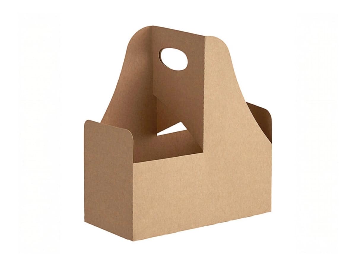 Porte-gobelets compostable en carton recyclé pour transporter 2 à 4 verres en toute sécurité.