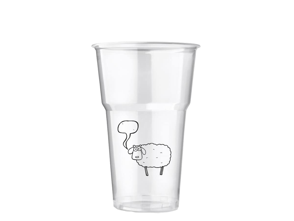 Verres à bière personnalisés en plastique compostable avec logo pour bars et festivals.