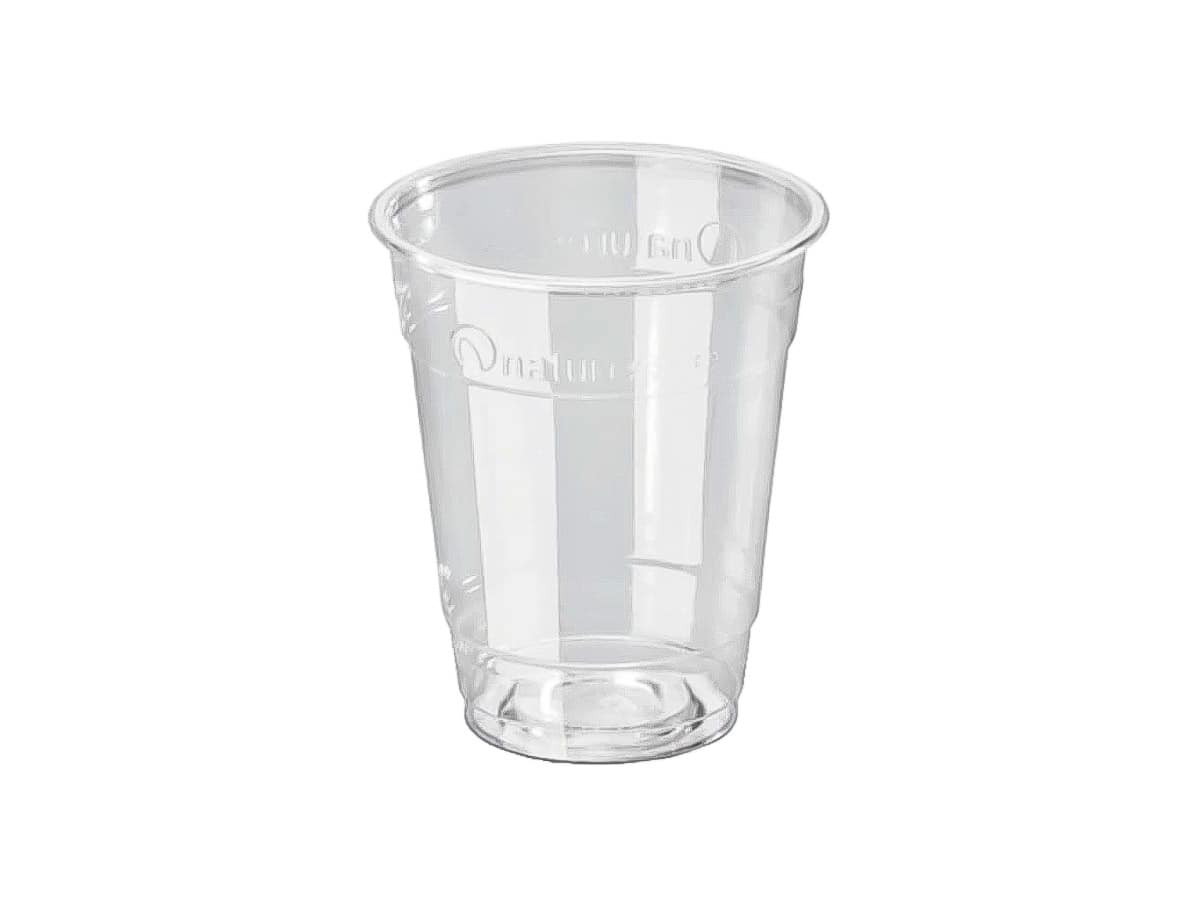 Verre à vin compostable transparent, design élégant pour événements durables.