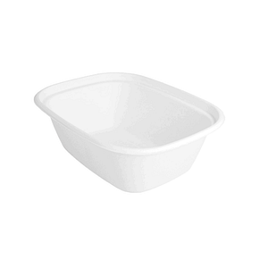 Plateau compostable en pulpe de cellulose 1300 ml, blanc, adapté au contact alimentaire.