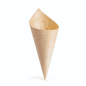 Cônes en bois pour finger food 8 cm, 100 pcs, compostables et biodégradables.