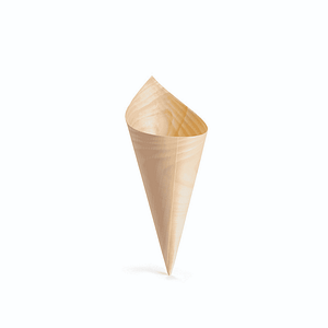 Cônes en bois pour finger food diamètre 6,5 cm, 100 pcs, compostables et biodégradables.
