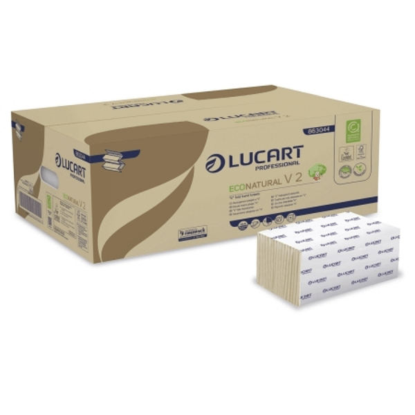 Asciugamani monouso piegati a V in carta riciclata avana – 3800 fogli compostabili
