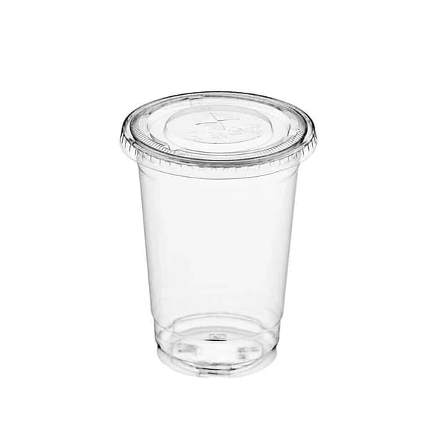 Bicchiere compostabile con coperchio piatto a taglio X, 415 ml.