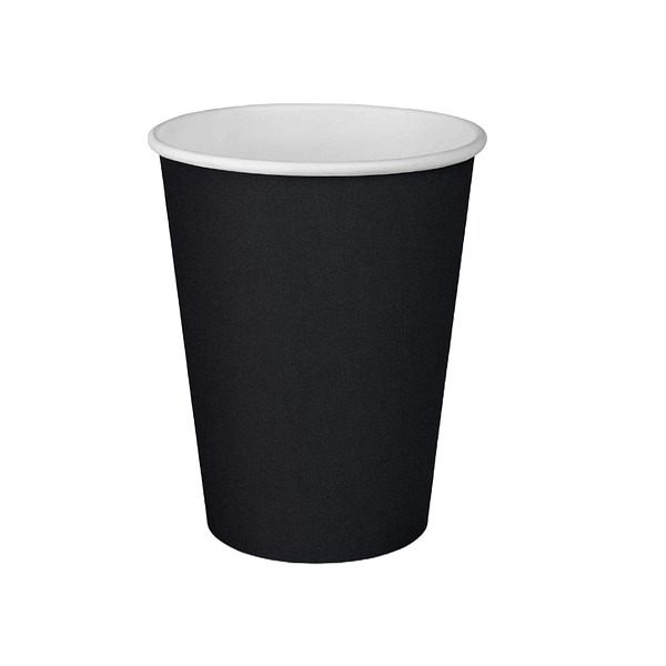 Bicchieri cappuccino asporto neri cartoncino PLA 430 ml, confezione da 100 pezzi.