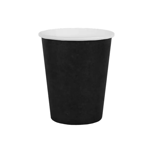 Bicchieri neri compostabili 290 ml, confezione da 100 pezzi. Alternativa ecologica ai bicchieri usa e getta tradizionali.