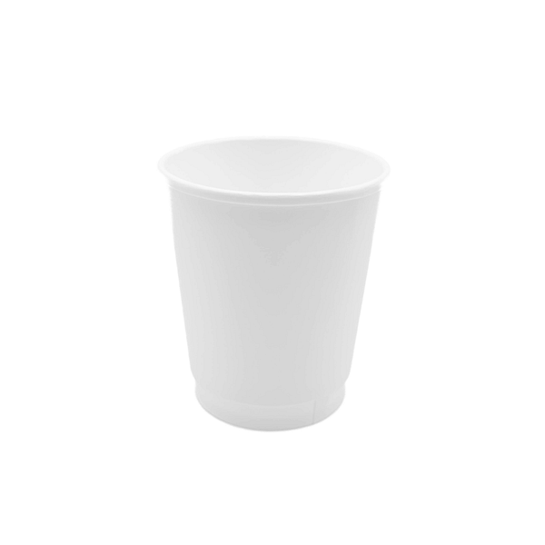 Bicchieri carta doppio strato compostabili bianchi 285 ml (8 oz)100 pz in primo piano su sfondo neutro