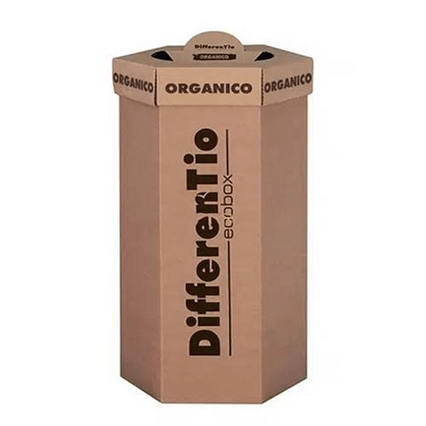 Bidone raccolta differenziata per organico da 95 litri in cartone kraft, colore avana, con scritta ORGANICO.