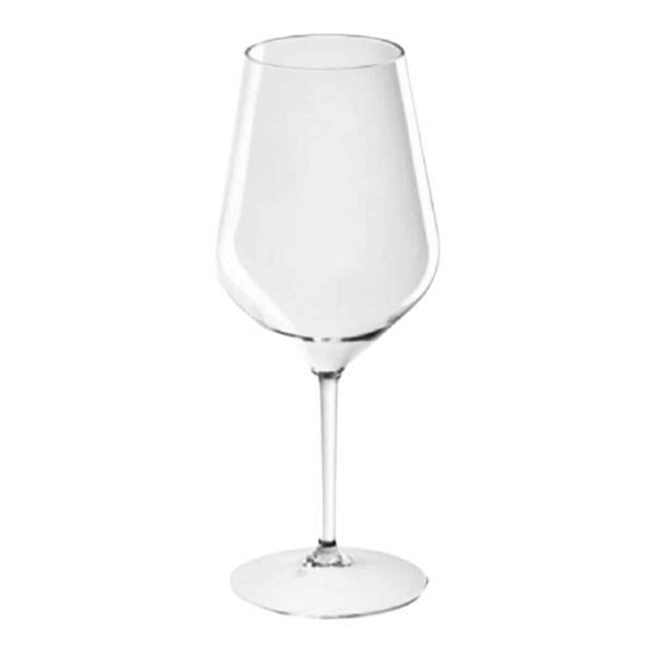 Calice da vino in Tritan trasparente, vuoto, su sfondo bianco.