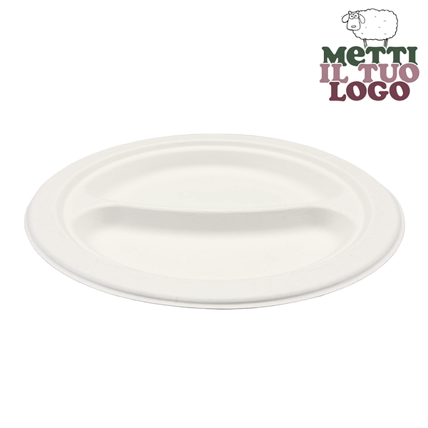 Piatti biscomparto personalizzati 23 cm in polpa di cellulosa ecologica.