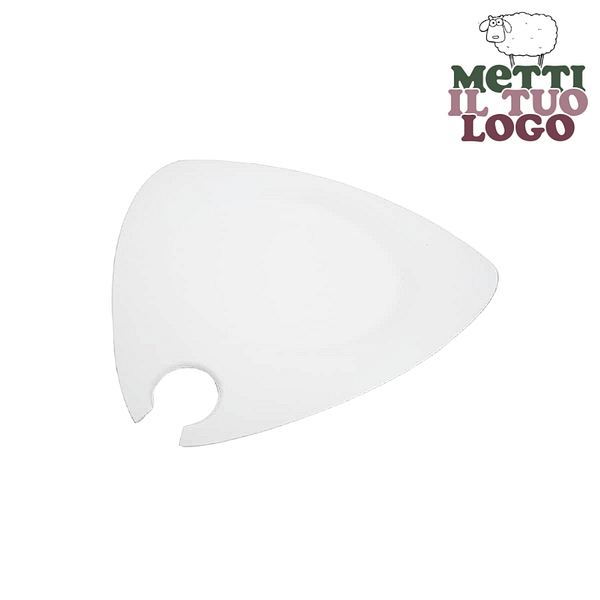 Piatti compostabili triangolari 26cm con spazio per bicchiere, ideali per eventi.