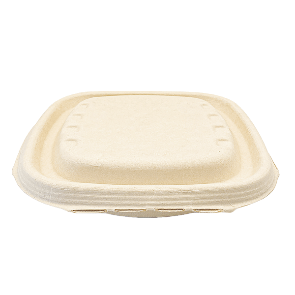 Piatti quadrati compostabili 500 ml con coperchio - confezione da 125 pezzi.