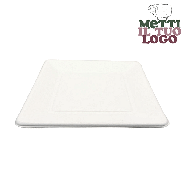 Piatti quadrati personalizzati 16 cm in polpa di cellulosa compostabile.