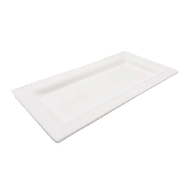 Piatti rettangolari compostabili 26x13 cm - confezione da 100 pezzi.